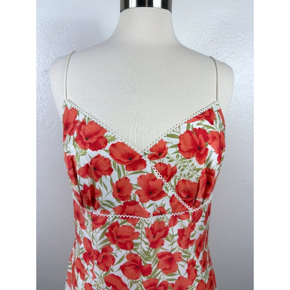 NWT Ann Taylor Coral-Red Poppy Floral Cotton  Summer Midi Dress  Size 10 - Picture 7 of 16